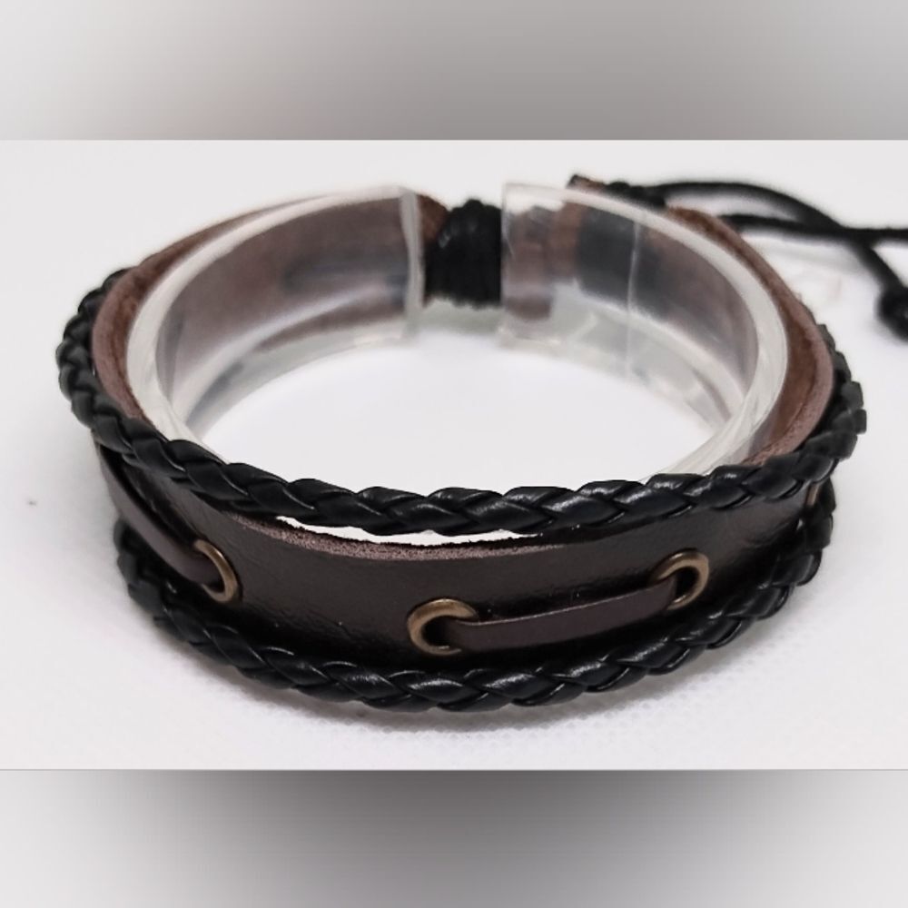 Men's Leather Bracelet Braided Brown‎ F1